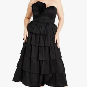 City Chic Black Strapless Tiered Midi Dress